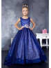 Royal Blue Sequin Flower Girl Dress With Flower Sash